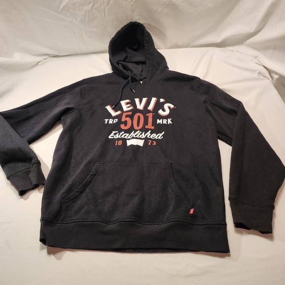 Levi's Men's Hoodie Size Large L Black Long Sleeve Hooded Sweatshirt - Picture 1 of 12